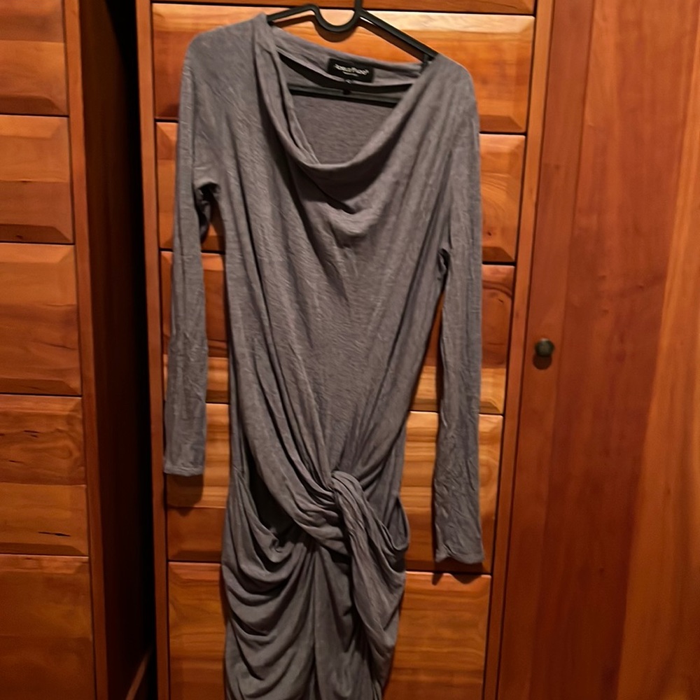 Adele Fado grey cowl neck Dress made in Italy EUC size 40 (US small, 4-6).
